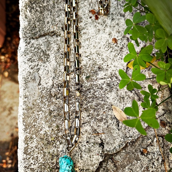 Large box link necklace with large stone nugget - Picture 6 of 6